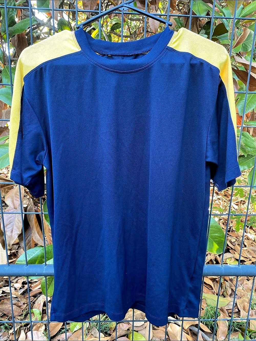 NordicTrack Men's Small Navy Blue and Yellow Athletic T-Shirt